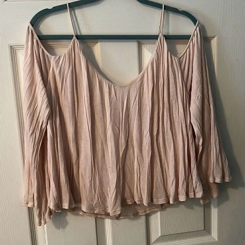 Women's Pink Super Soft Flowy Long Sleeve Cold Shoulder Blouse Size Medium
